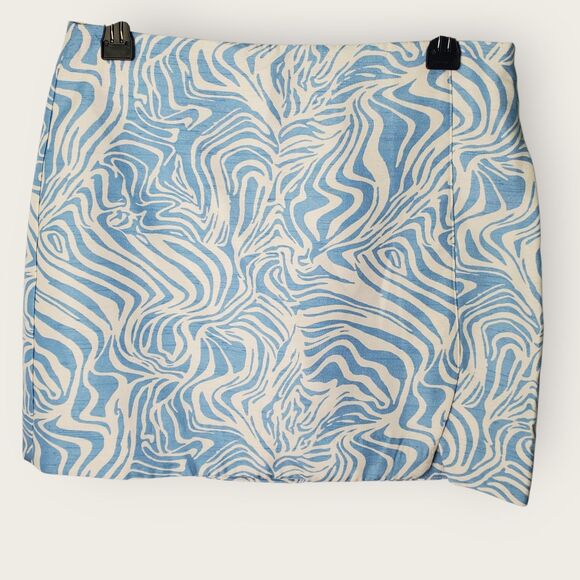 River Island Textured Zebra Print Blue White Mini Skirt Size US 8 - Picture 1 of 7